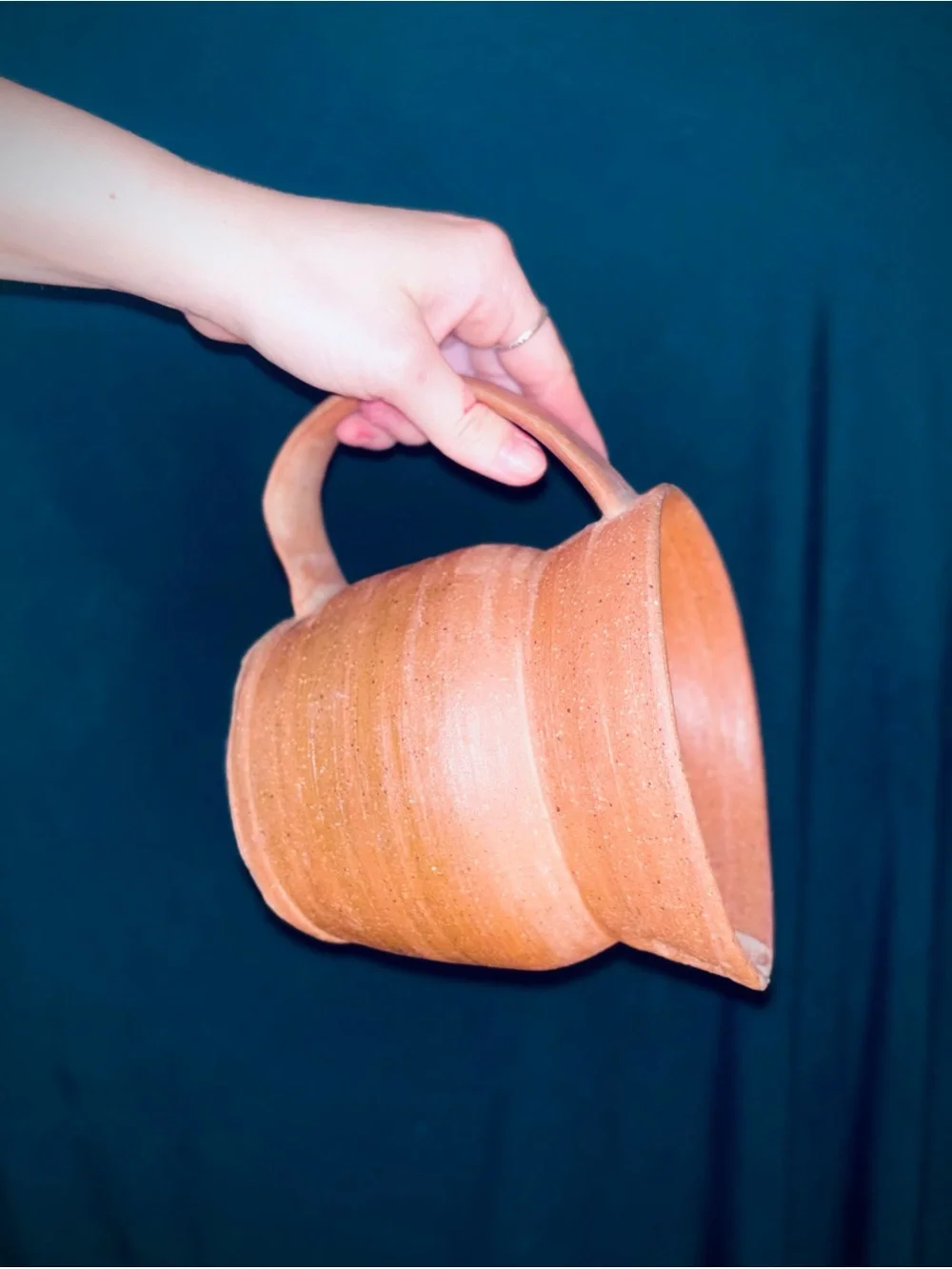 Vtg 1980s Handmade Raw Terracotta Earthenware Pottery Pitcher